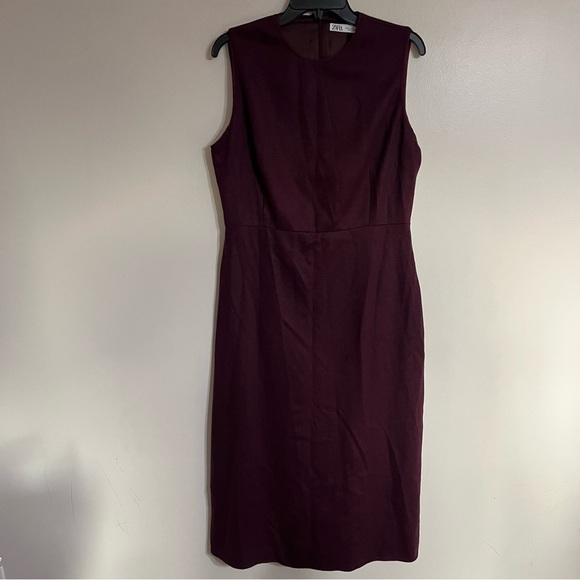 NWT Women’s Zara Collection Wool Blend Burgundy Sleeveless Midi Dress Size XL - Picture 1 of 12